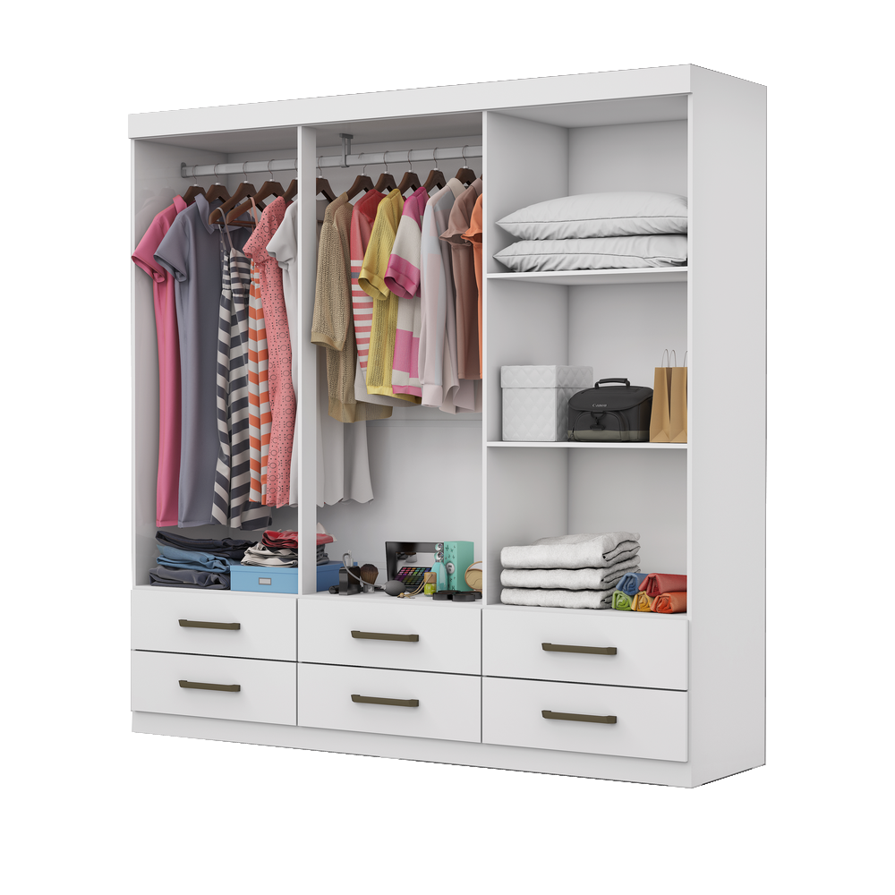 Guarda-Roupa 6 Portas(Sem Espelho/Sem Pés)Dallas 1,53 m Branco – CARIOCA MÓVEIS - Imagem 3