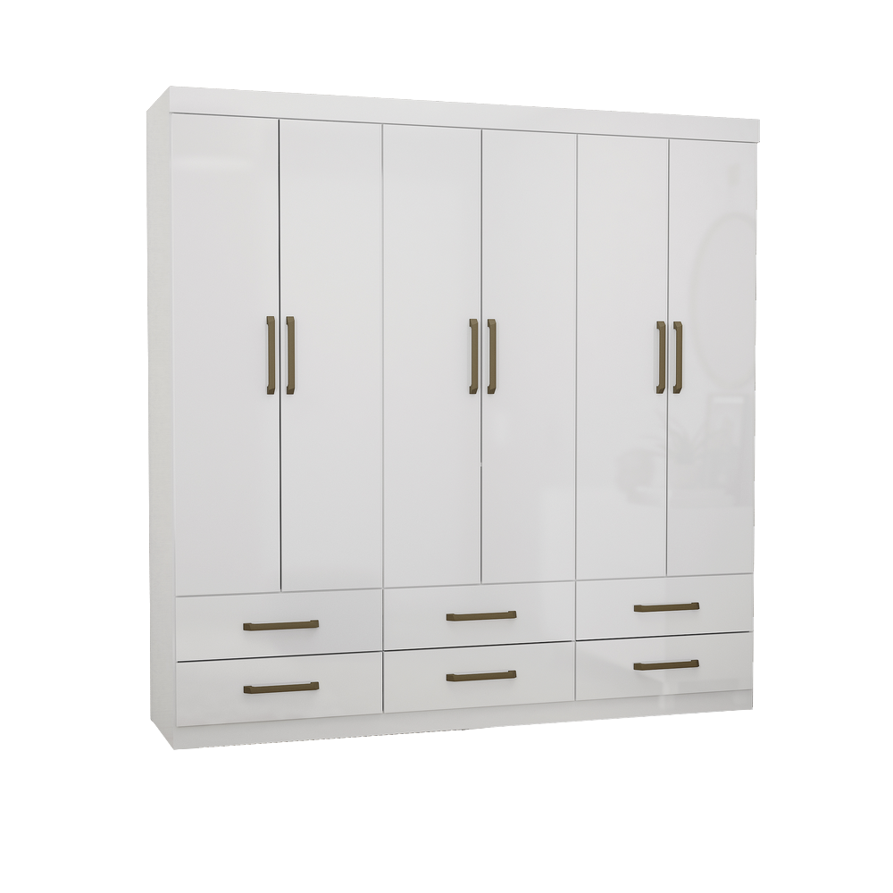 Guarda-Roupa 6 Portas(Sem Espelho/Sem Pés)Dallas 1,53 m Branco – CARIOCA MÓVEIS - Imagem 2