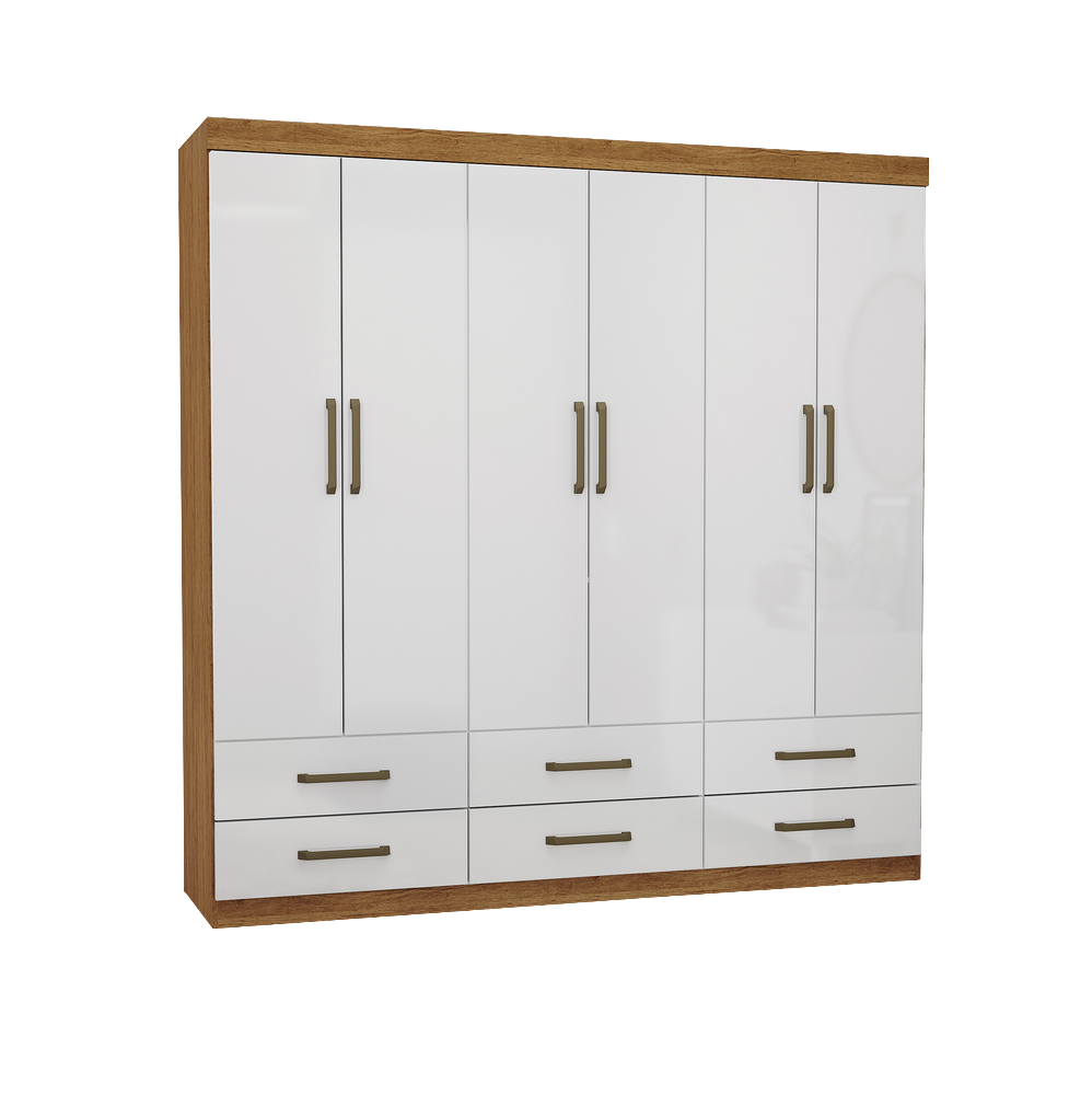 Guarda-Roupa 6 Portas(Sem Espelho/Sem Pés)Dallas 1,53 m Cinamono/Branco – CARIOCA MÓVEIS - Imagem 2