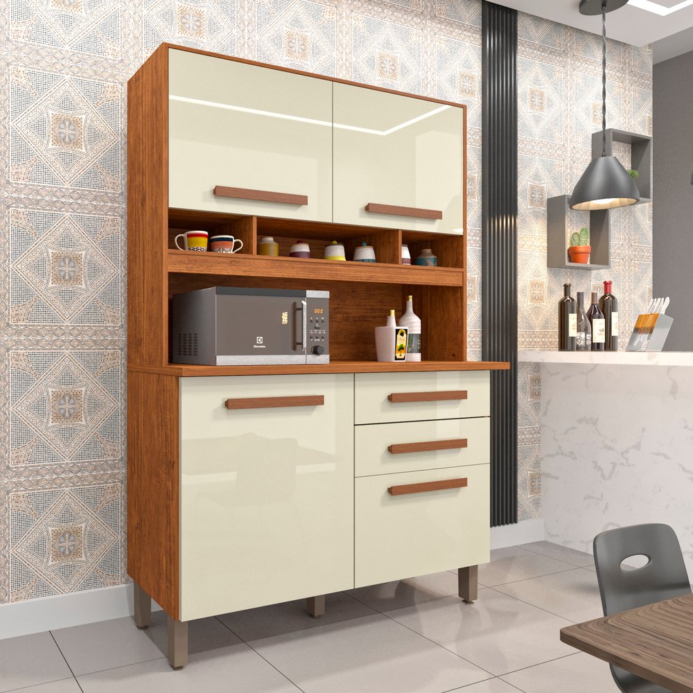 Kit Cozinha Sofia 1,15 m Cinamono/Off White - IMOP