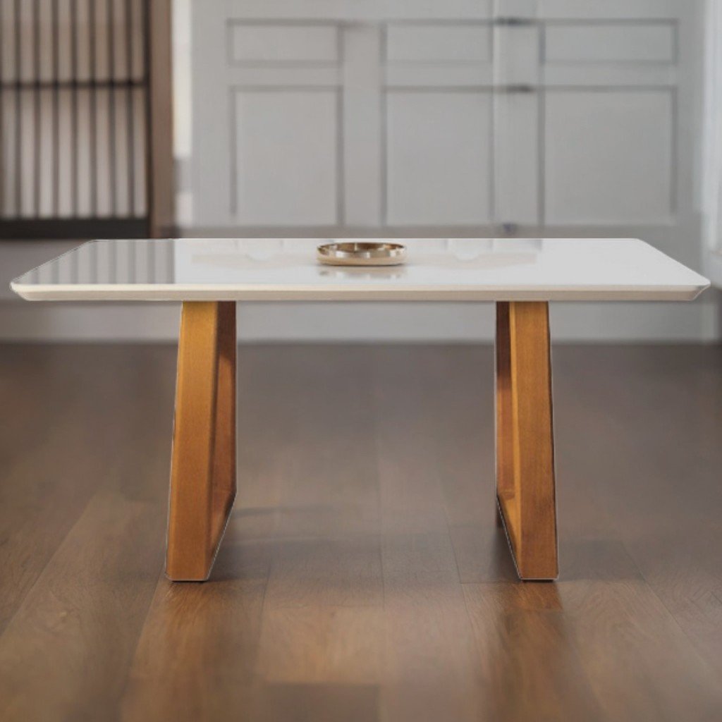 Mesa Ipanema 160 Imbuia Natural/Vidro Off White - MARKA MÓVEIS