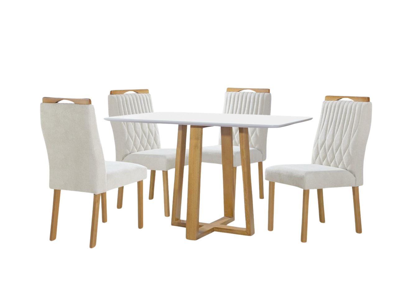 Mesa Pedro 120 Mel/Off White com 4 Cadeiras Gênova Veludo Marfim – ART ASSENTOS - Imagem 2