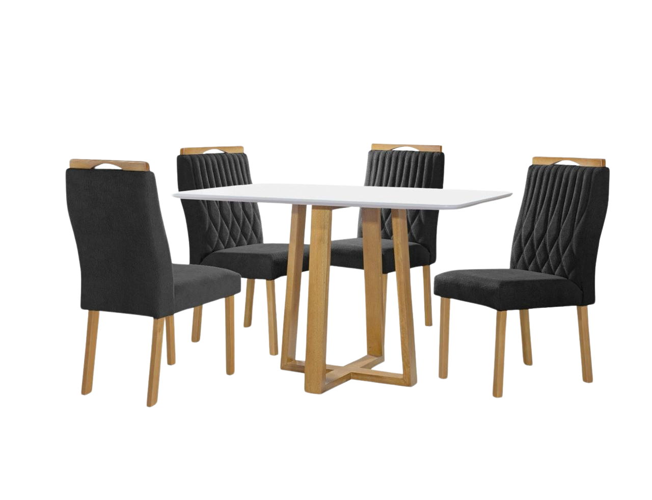 Mesa Pedro 120 Mel/Off White com 4 Cadeiras Gênova Veludo Preto – ART ASSENTOS - Imagem 2