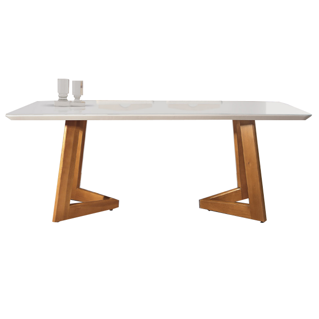 Mesa Vitória 160 Imbuia Natural/Vidro Off White - MARKA MÓVEIS - Imagem 2