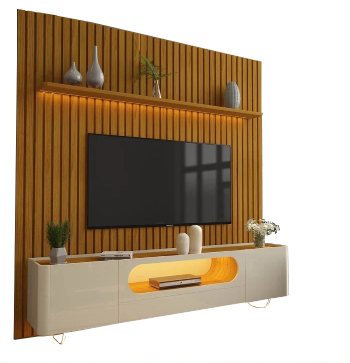 Painel Nobre 230 Naturale + Rack Nobre 210 Off White/Naturale - GELIUS - Imagem 2