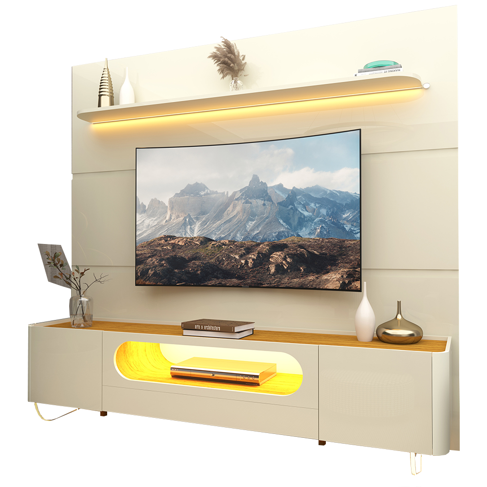 Painel até 85" Royal 220 Off White + Rack Nobre 210 Off White/Naturale - GELIUS - Imagem 3