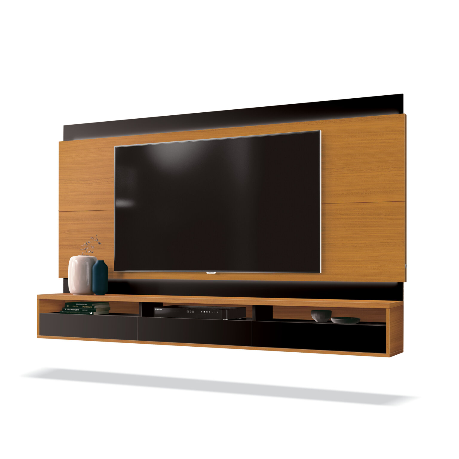 Painel até 75" Savoy 2.0 Cedro Natural/Preto - EDN MÓVEIS - Imagem 2