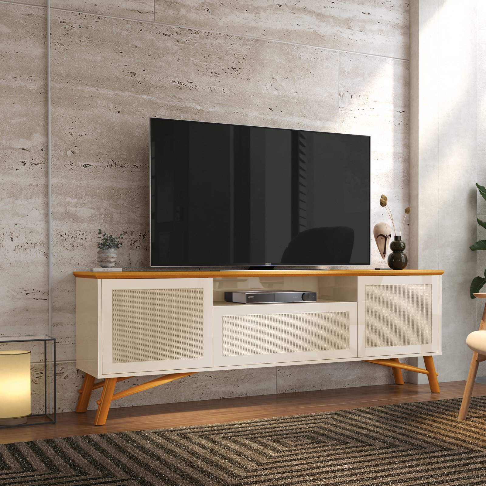 Rack até 75" Darín Off White/Cedro Natural - EDN MÓVEIS