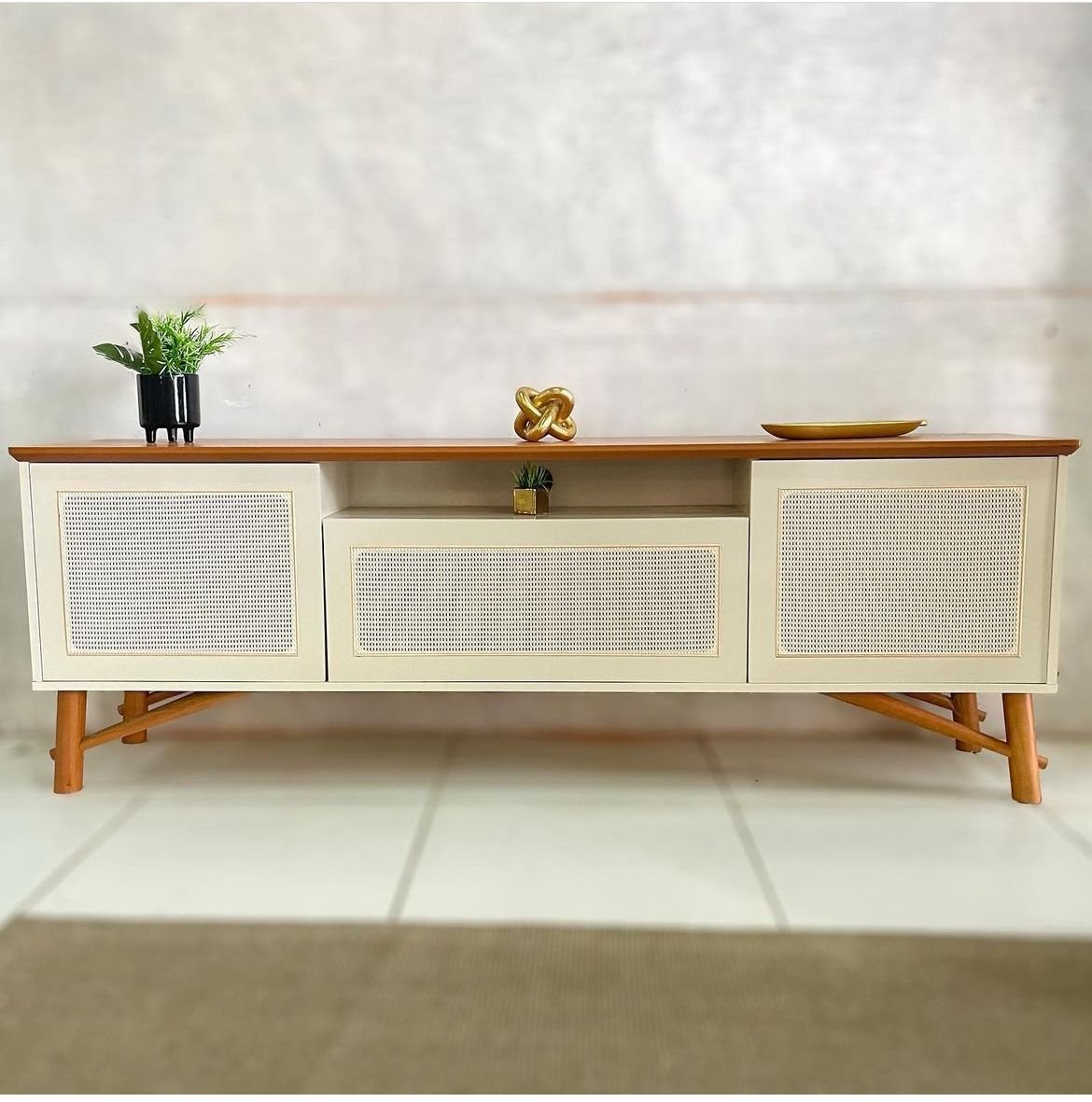 Rack até 75" Darín Off White/Cedro Natural - EDN MÓVEIS - Imagem 3