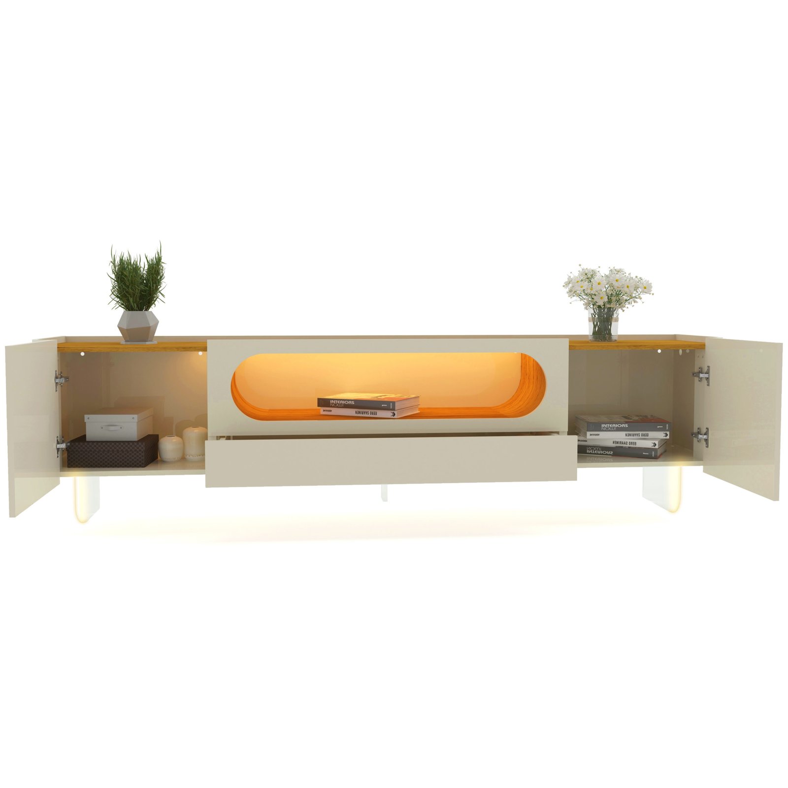 Painel Nobre 230 Naturale + Rack Nobre 210 Off White/Naturale - GELIUS - Imagem 4