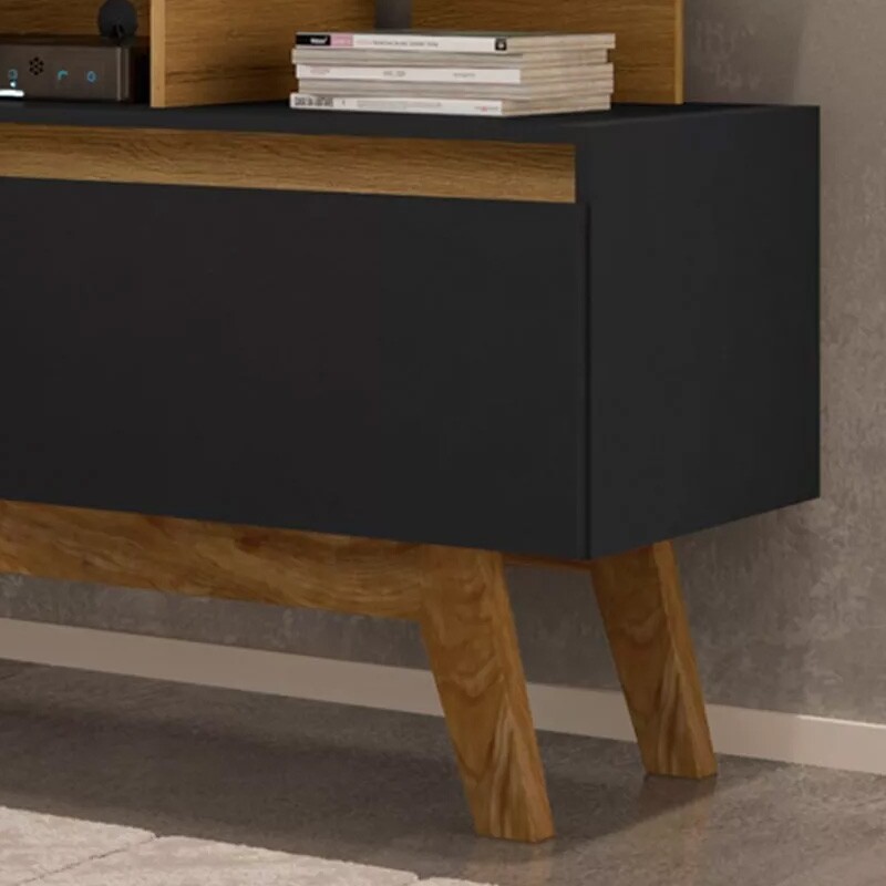 Rack Bancada Rubi Larg. 1.20m para TVs até 50 Polegadas Cinamomo/Preto Bechara - Imagem 4