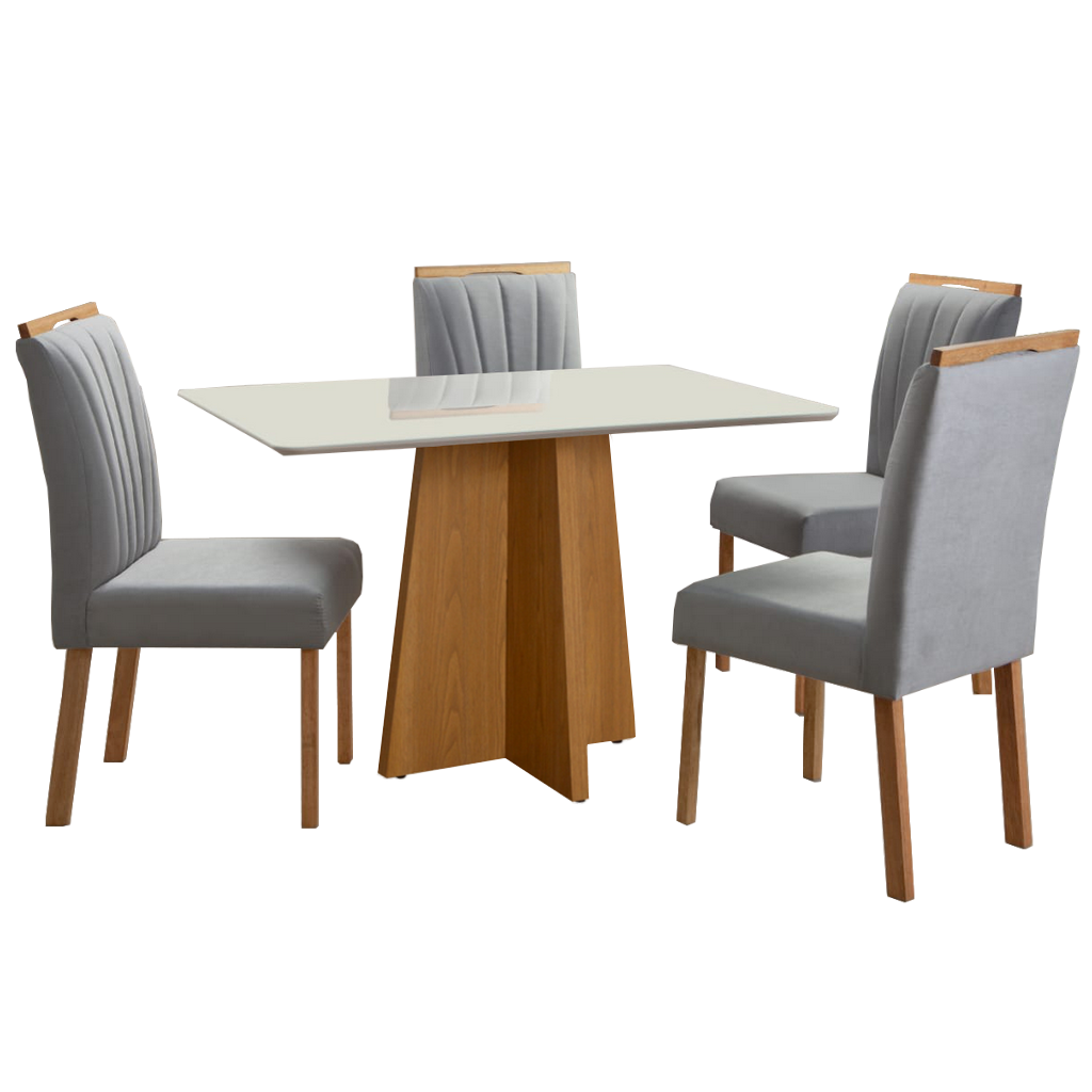 Mesa Dasala 120 Imbuia Mel/Off White com 4 Cadeiras Patrícia 01 Imbuia Mel/Veludo Cinza Prata 148 – CARVALHO DECOR - Imagem 2
