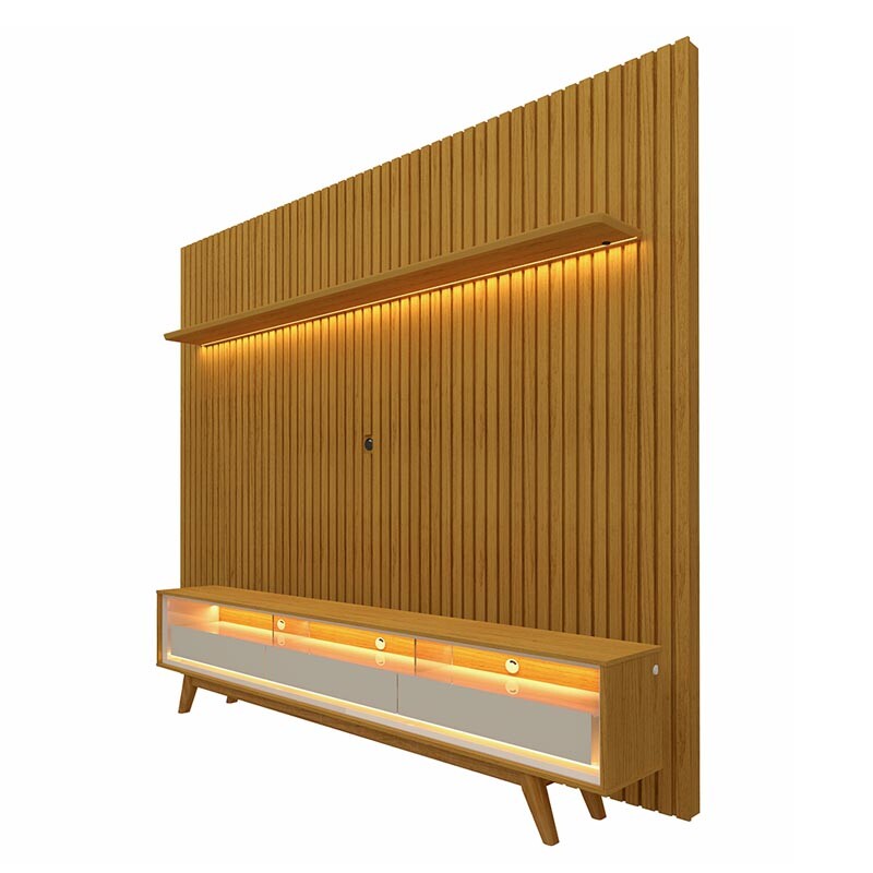 Painel Nobre TV até 85 Polegadas Larg. 2.30m + Rack Requinte Larg. 2.12m C/LED Naturale/Off Gelius - Imagem 2