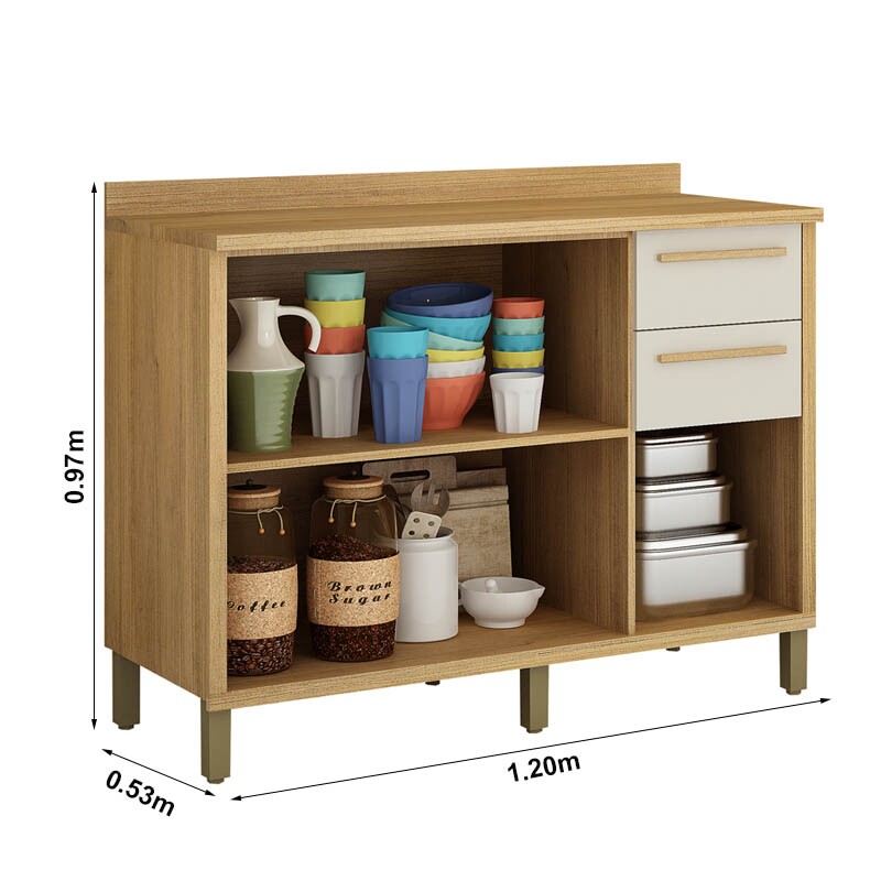 Balcão Cozinha Torino 3 Portas 2 Gavetas larg. 1.20m Cinamomo/Off - Valdemoveis - Imagem 2