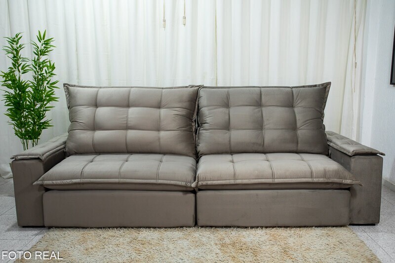 Sofá Retrátil Reclinável Atenas 2.90m Veludo Cinza 813 D33 e Molas Ensacadas - Imagem 4