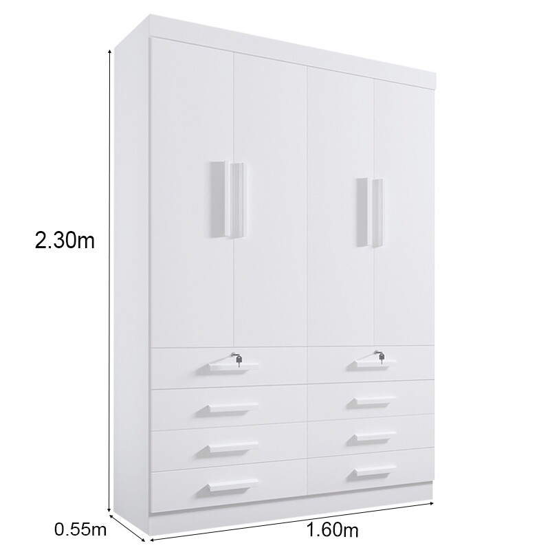 Guarda-Roupa Solteiro Mônaco 4 Portas 8 Gavetas Branco Larg. 1.60m D Doro - Imagem 6
