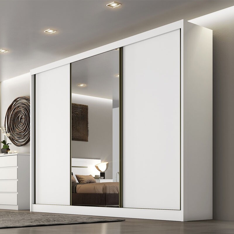 Guarda-Roupa Casal 3 Pts 8 Gav. Sollo Plus c/1Espelho MDF Branco Larg. 2.73m Novo Horizonte