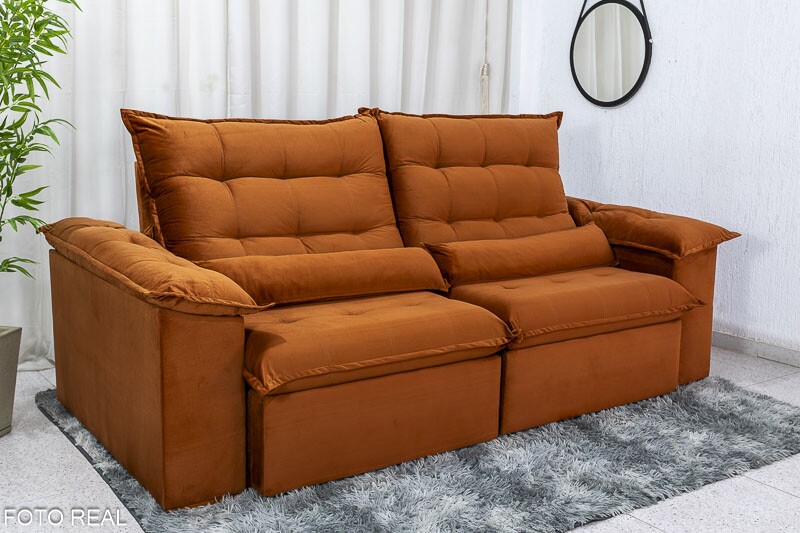 Sofá Retrátil Reclinável 2.00m Emanuelly Veludo Terracota - D28 Soft - Imagem 3