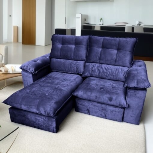 Sofá Retrátil e Reclinável Suíça 2,10 m Azul - LEO DECOR