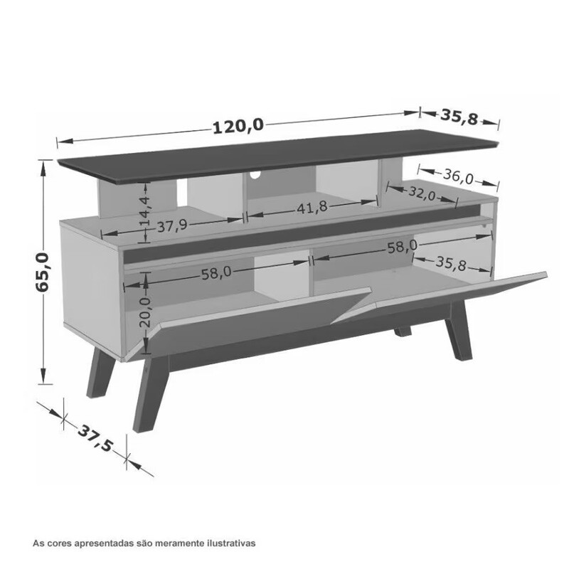Rack Bancada Rubi Larg. 1.20m para TVs até 50 Polegadas Cinamomo/Preto Bechara - Imagem 3