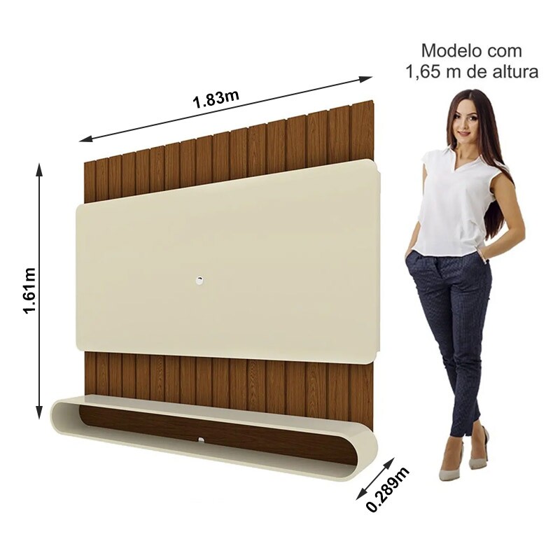 Home Suspenso Prime Ripado TV até 75 Polegadas Larg. 1.83m Castanho/Off White Gelius - Imagem 4
