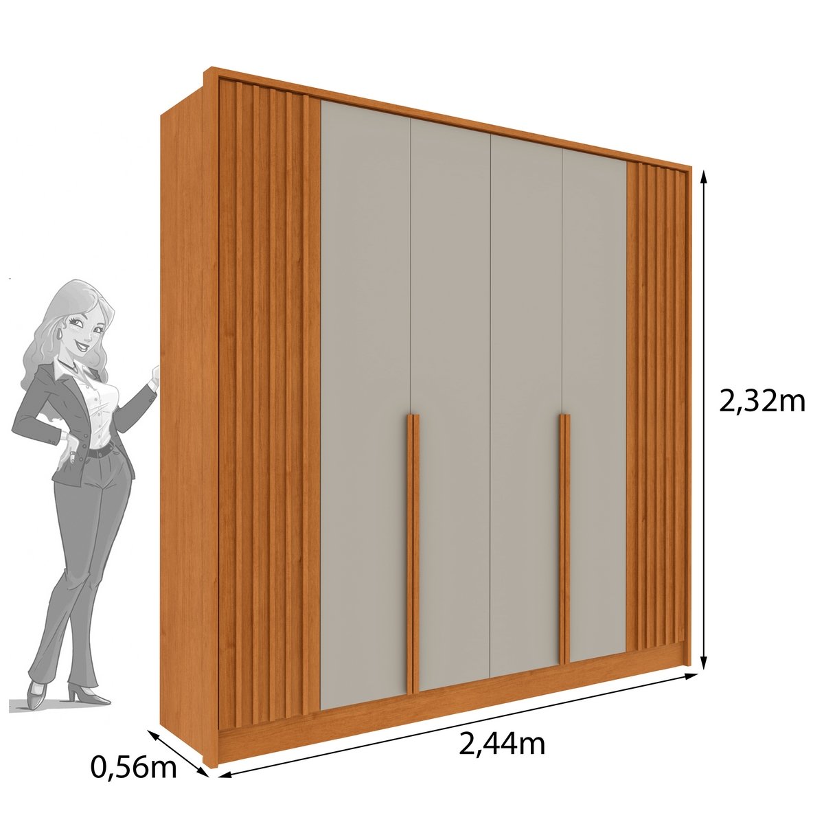 Guarda-Roupa 6 Portas Guarani Ripado 2,44m Cinamono/Off White - TCIL - Imagem 3