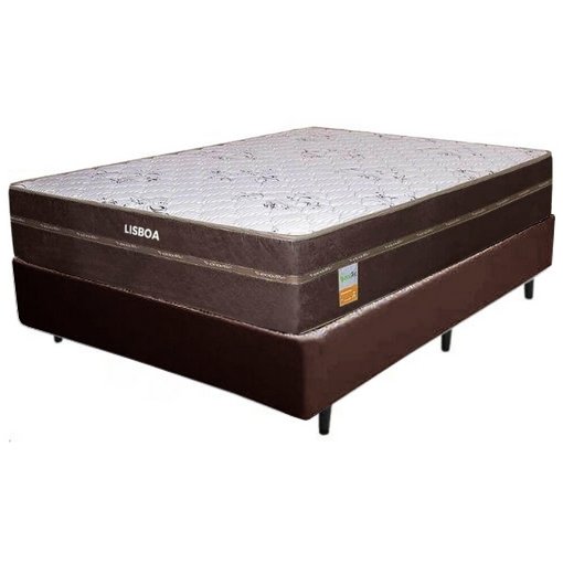 Colchão Casal Lisboa D28 + Base Box Simples Corino Marrom – ECOTEC + ALTO NÍVEL CAMAS E COLCHÕES
