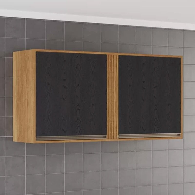 Armário Aéreo Cozinha Pérola 2 Portas Larg. 1.20m Cinamomo/Preto Sallêto