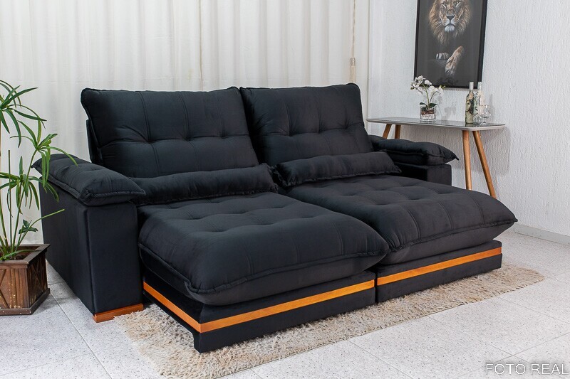 Sofá Retrátil Reclinável Ibis 2.30m Veludo Preto 820 - D33 e Molas Ensacadas