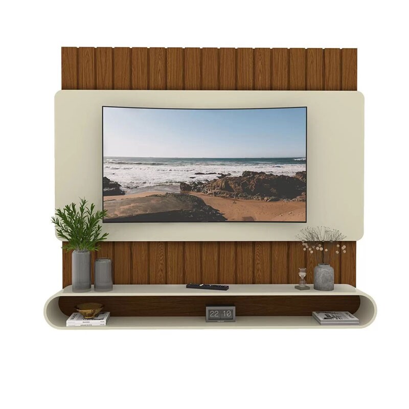 Home Suspenso Prime Ripado TV até 75 Polegadas Larg. 1.83m Castanho/Off White Gelius - Imagem 2