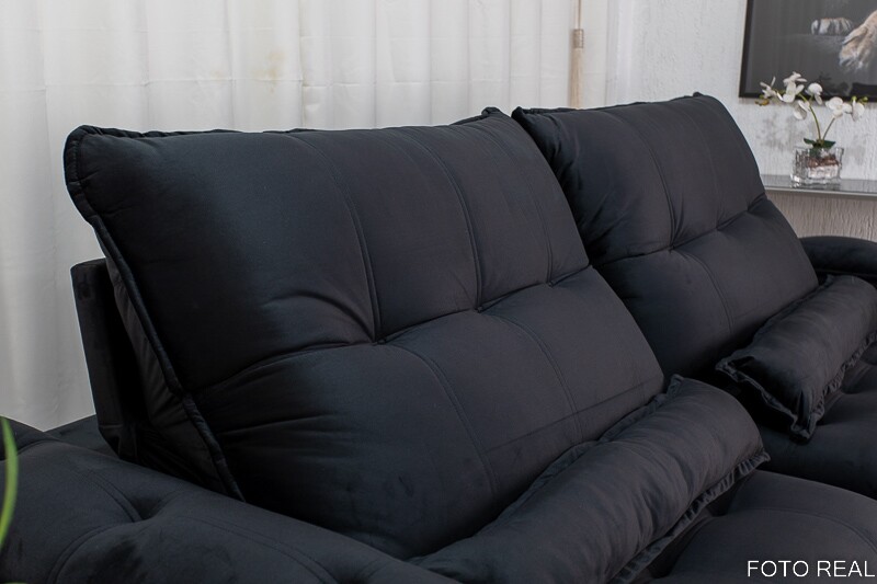 Sofá Retrátil Reclinável Ibis 2.30m Veludo Preto 820 - D33 e Molas Ensacadas - Imagem 7