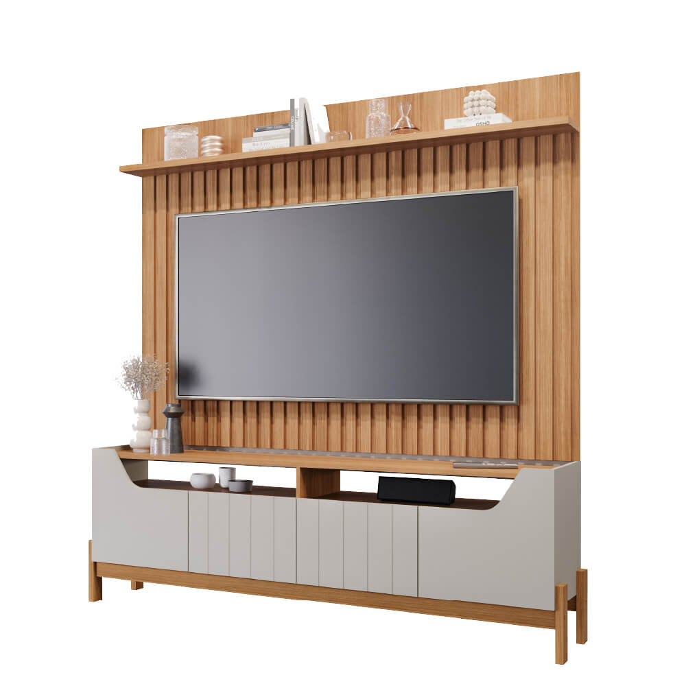 Painel até 70" Trend Nature + Bancada Moema Off White/Nature - PERMÓBILI - Imagem 2
