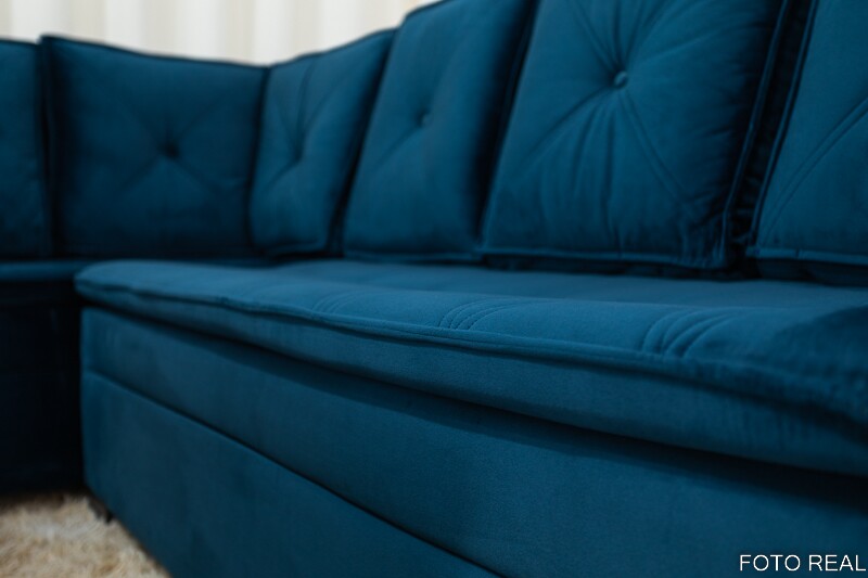 Sofá Canto 5 lugares com Puff Alemanha Veludo Azul A16 - Imagem 6
