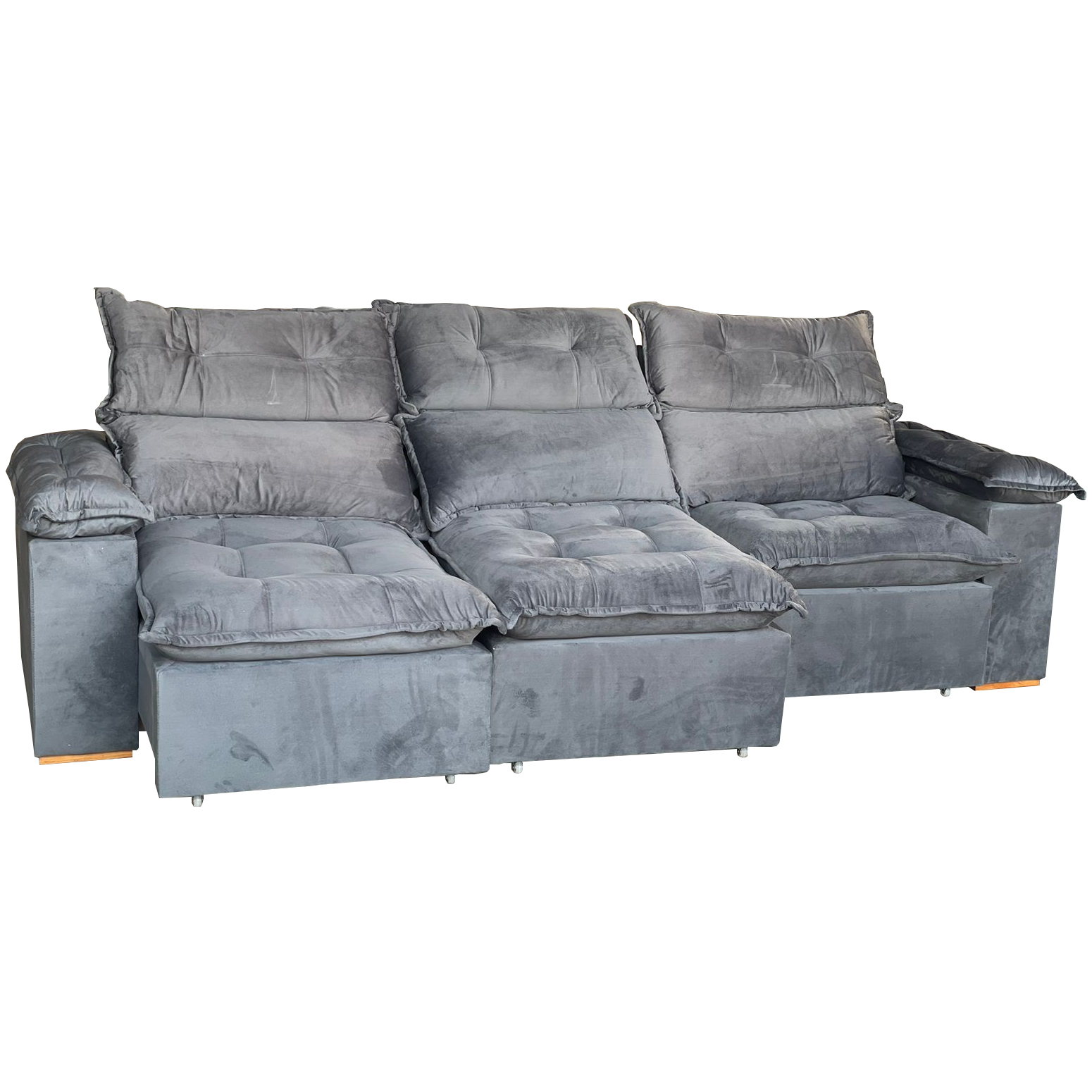 Sofá Retrátil e Reclinável Imperial 2,75 m Veludo Jolie Cinza 08 – IMPERIAL DECOR - Imagem 2