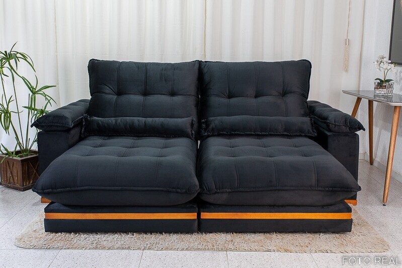 Sofá Retrátil Reclinável Ibis 2.30m Veludo Preto 820 - D33 e Molas Ensacadas - Imagem 4