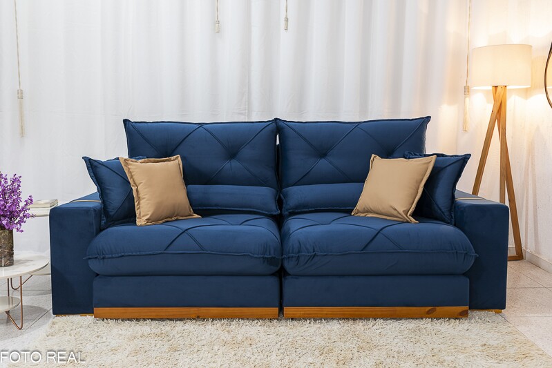 Sofá Retrátil Reclinável 2.50m Gran Bello Veludo Azul - D33 e Molas Ensacadas - Imagem 5