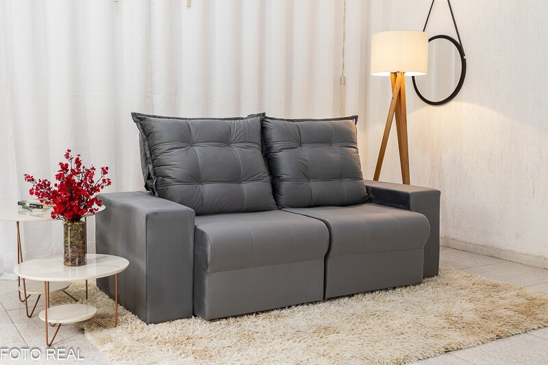 Sofá Retrátil e Reclinável Belém 1.90m Veludo Cinza 814 - Imagem 3