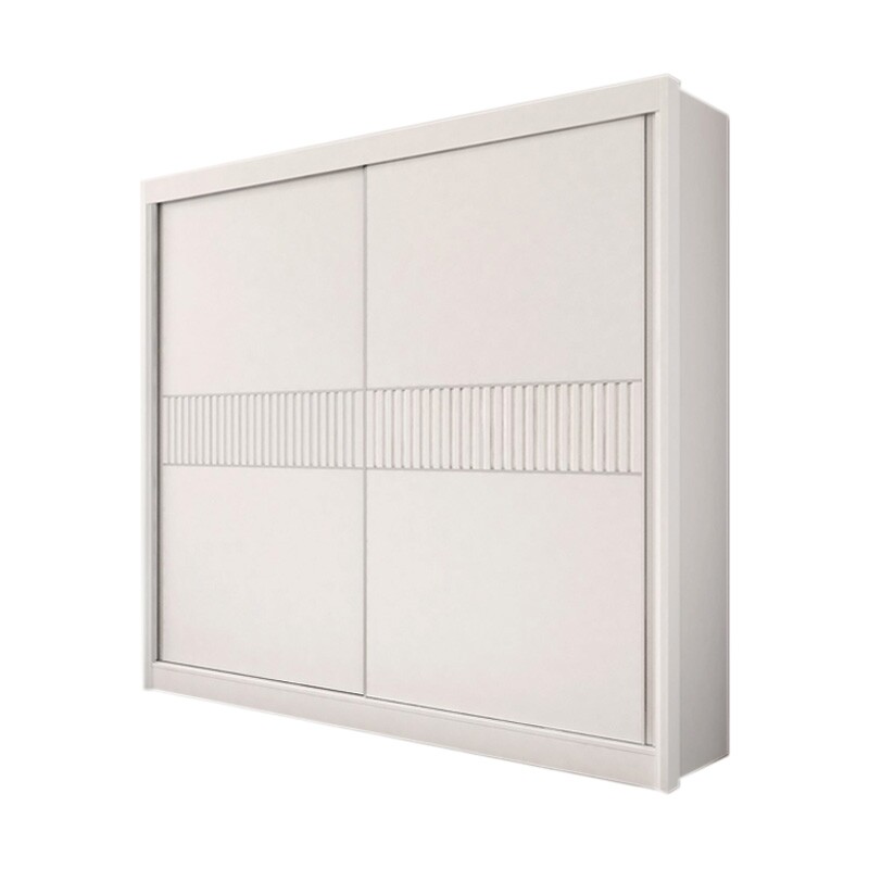 Roupeiro Casal Cancun Branco 2 Portas 6 Gavetas Detalhe Ripado 100% MDF Larg. 2.20m - D Doro - Imagem 4
