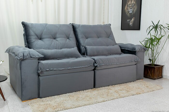 Sofá Retrátil Reclinável Califórnia 2.50m Veludo 526 Cinza - D28 Hiper soft - Imagem 7