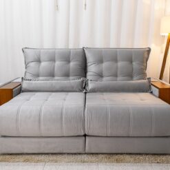 Sofá Retrátil Reclinável 2.30m Gênova Veludo Prata 823 - Molas Ensacadas