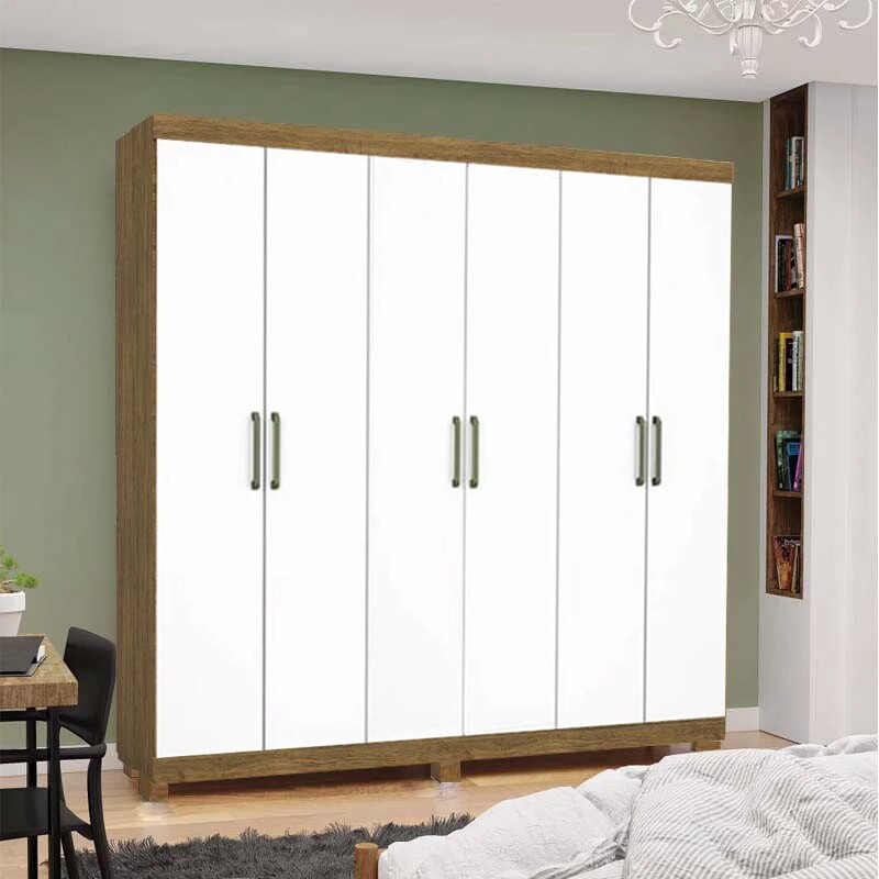 Guarda-Roupa Solteiro Recife Larg. 1.53m 6 Portas 2 Gavetas Com Pés Cinamomo/Branco Carioca