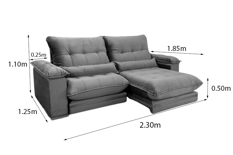 Sofá Retrátil Reclinável Ibis 2.30m Veludo Preto 820 - D33 e Molas Ensacadas - Imagem 10