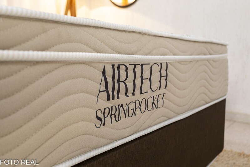 Box Casal Classic Sued Marrom + Colchão Casal Airtech Springpocket 138x188x25 Ortobom - Imagem 3