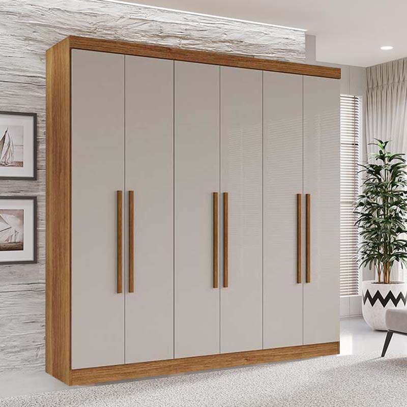 Guarda-Roupa Casal Recife 6 Portas 2 Gavetas Larg. 1.80m Cinamomo/Off Sallêto