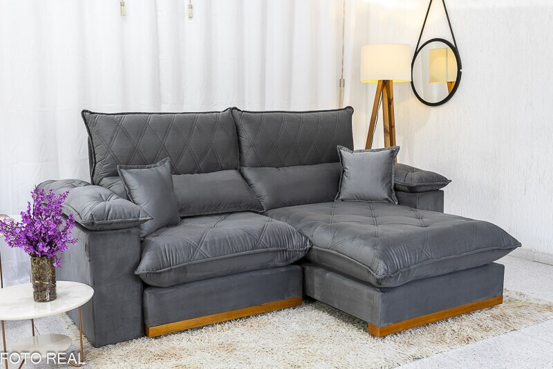 Sofá Retrátil Reclinável 2.50m Magnum Veludo Cinza 814 - Molas Ensacadas
