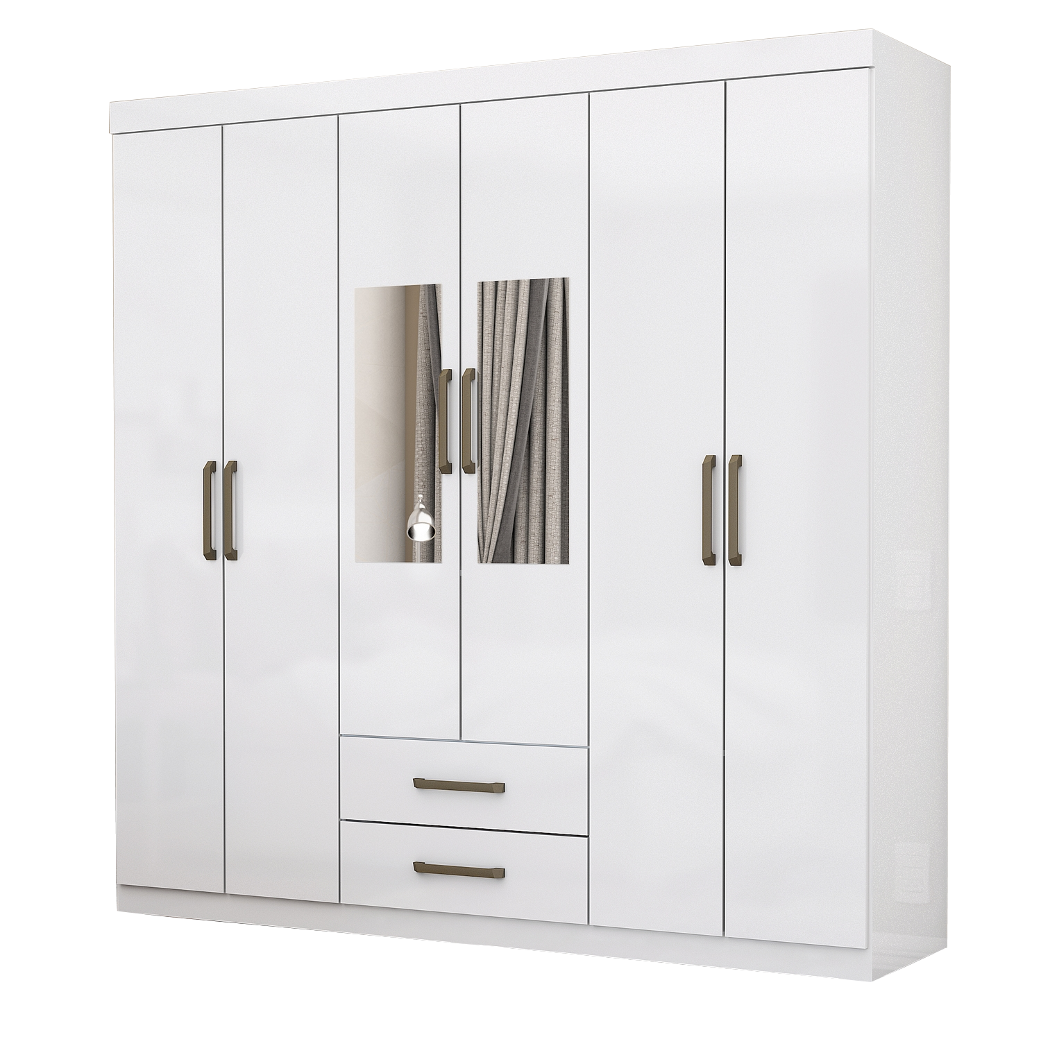 Guarda-Roupa 6 Portas(Com Espelho/Sem Pés)Áries Branco – CARIOCA MÓVEIS - Imagem 2