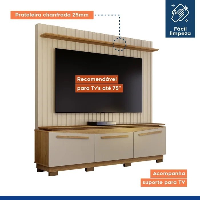 Home Theater até 75" Montreal Off White/Cinamono - VALDEMÓVEIS - Imagem 3