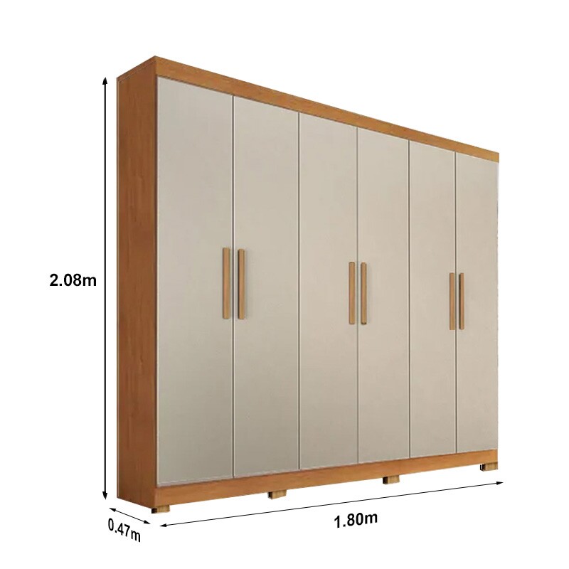 Guarda-Roupa Casal 6 Portas Larg. 1.80m Sergipe Nature/Off White Com Pés Bianchi - Imagem 3
