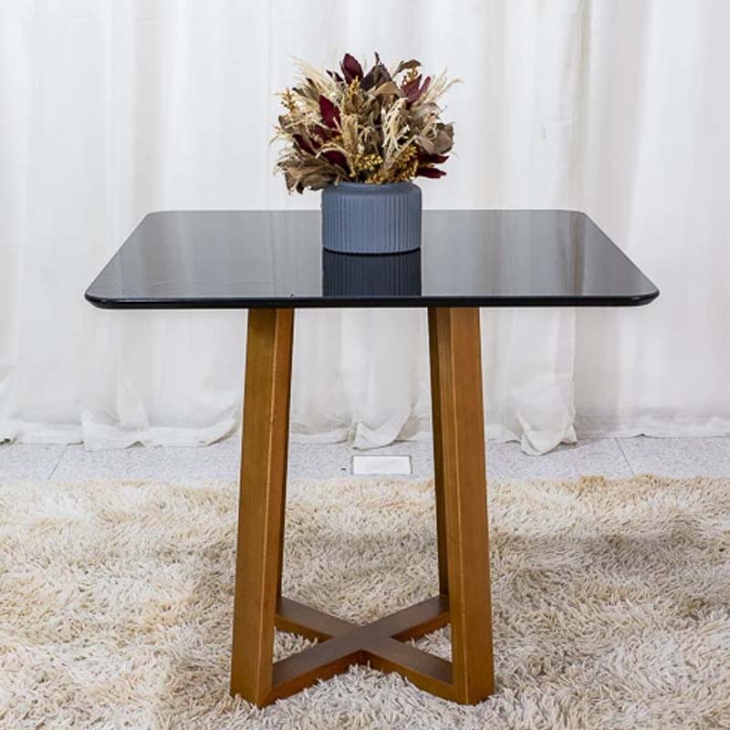 Base Mesa Pedro 4 lugares Vidro Preto 90x90 Madeira Maciça Art Assento - Entregue Montada