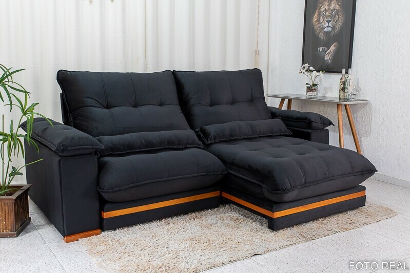 Sofá Retrátil Reclinável Ibis 2.50m Veludo Preto 820 - D33 e Molas Ensacadas - Imagem 2